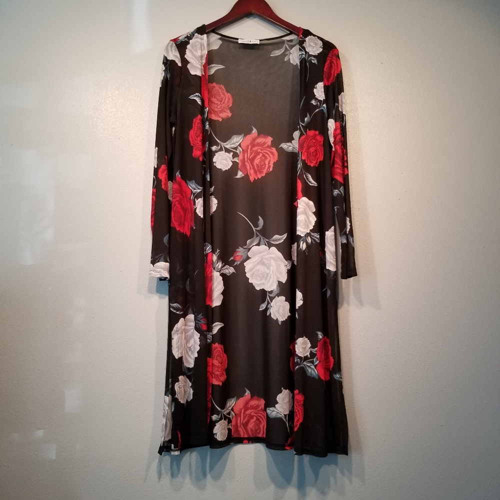 Sheer Floral Longline Kimono / Tunic